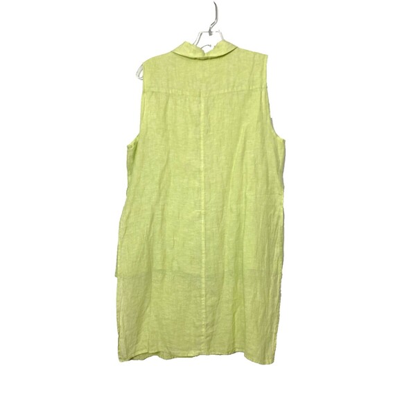 Chico's Button Up Tunic Shirt Size 1 Green 100% Linen Sleeveless Longline Slit - Picture 2 of 12